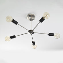 Industrial 6-Light Brushed Nickel Sputnik Chandelier – Minimalist Ceiling Fixture with Black Accents - 32169