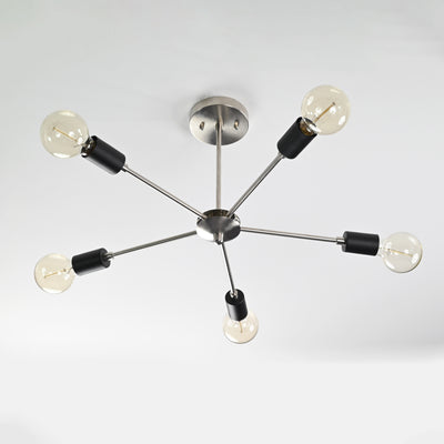 Industrial 6-Light Brushed Nickel Sputnik Chandelier – Minimalist Ceiling Fixture with Black Accents - 32169