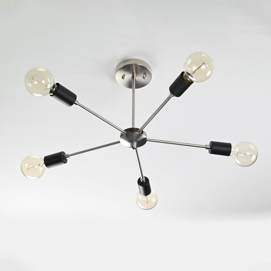 Industrial Brass Made, Brass Molecular Ceiling Lamp, 5-Light Chandelier, Premium Quality Lamp for Bedroom Living Kitchen Office, Modern 5-arm Minimalist Design