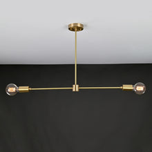 Sleek 2-Light Brass Linear Chandelier – Contemporary Minimal Ceiling Fixture with Symmetry - 32170