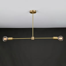 Sleek 2-Light Brass Linear Chandelier – Contemporary Minimal Ceiling Fixture with Symmetry - 32170