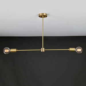 Sleek 2-Light Brass Linear Chandelier – Contemporary Minimal Ceiling Fixture with Symmetry - 32170