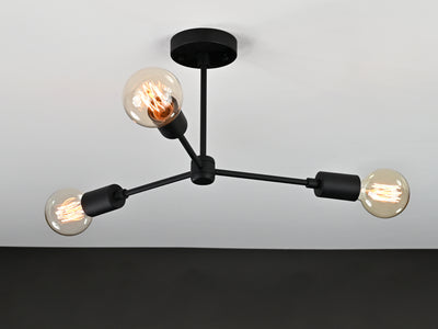 Matte Black 3-Light Y-Arm Chandelier – Industrial Modern Ceiling Light with Adjustable Heads - 32171
