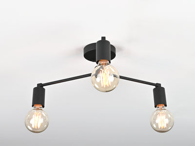 Compact 3-Light Black Sputnik Chandelier – Modern Flush Ceiling Fixture with Rotating Arms - 32172