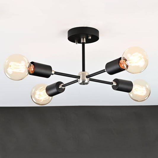 Modern 4-Light Matte Black Sputnik Chandelier – Compact Ceiling Fixture with Cylindrical Shades - 32175