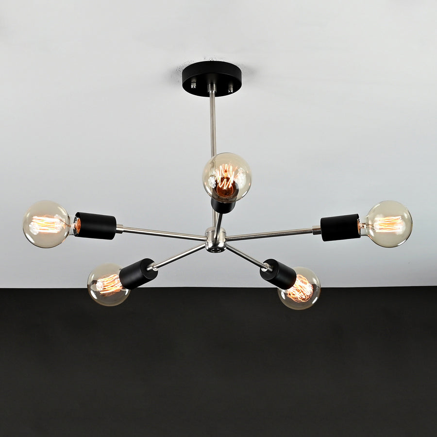 Contemporary 5-Light Chrome Sputnik Chandelier – Minimalist Ceiling Fixture with Globe Bulbs - 32176