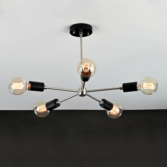 Contemporary 5-Light Chrome Sputnik Chandelier – Minimalist Ceiling Fixture with Globe Bulbs - 32176