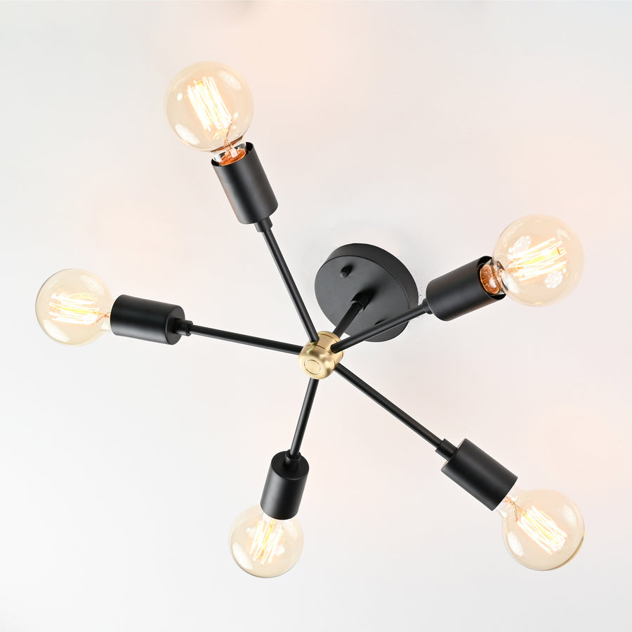 Modern 6-Light Black Sputnik Chandelier – Matte Finish Ceiling Fixture with Globe Bulbs - 32178