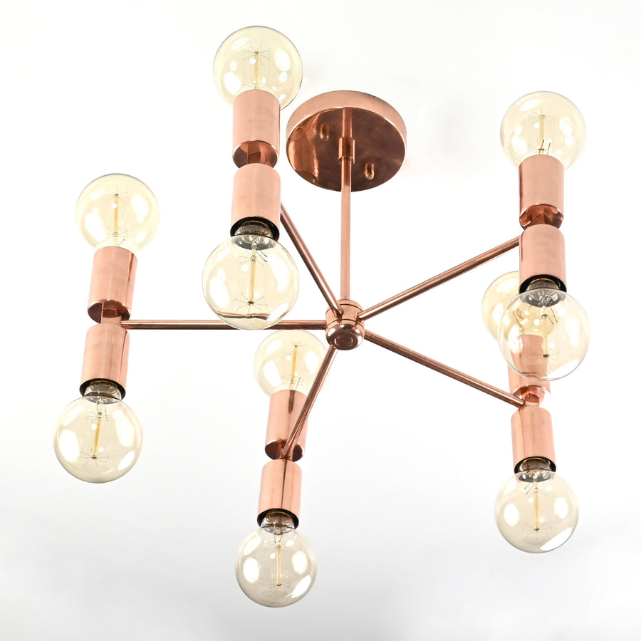 Elegant 6-Light Rose Gold Sputnik Chandelier – Glam Ceiling Fixture with Dual Arm Design
 - 32179