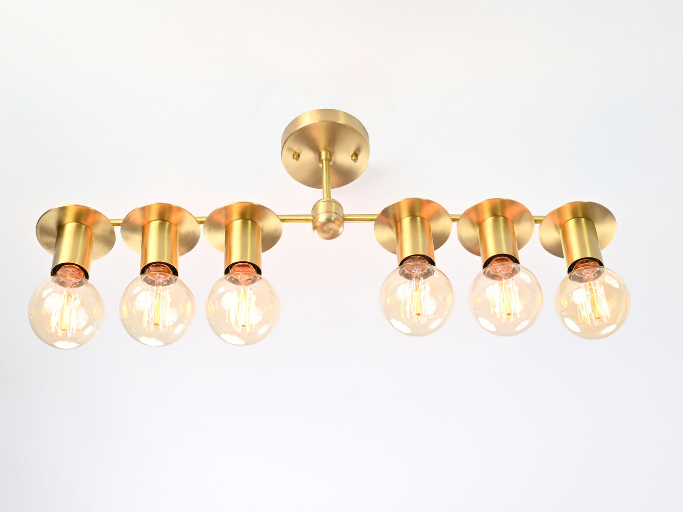 Luxury 6-Light Brass Linear Chandelier – Glam Vanity Ceiling Fixture with Globe Bulbs - 32180