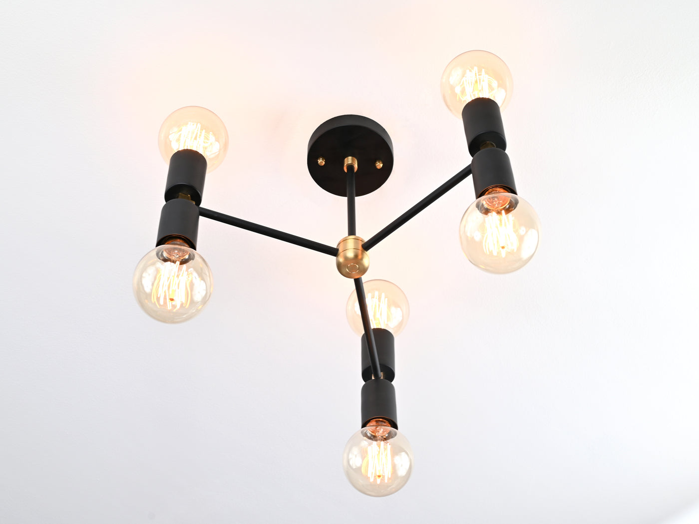 Industrial 6-Light Black & Brass Y-Arm Chandelier – Vintage Ceiling Fixture with Edison Bulbs - 32181