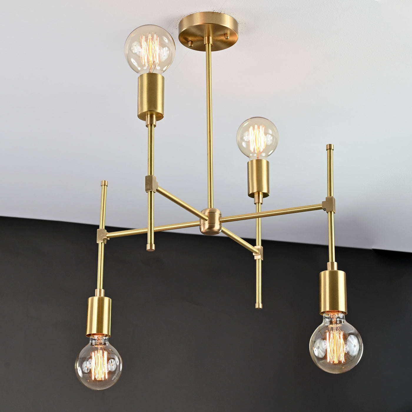 Elegant 6-Light Brass Sputnik Chandelier – Asymmetrical Modern Fixture with Edison Globe Bulbs - 32182