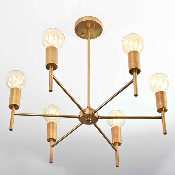 6 Arms Brass Sputnik Chandelier 23" Wide - 32185