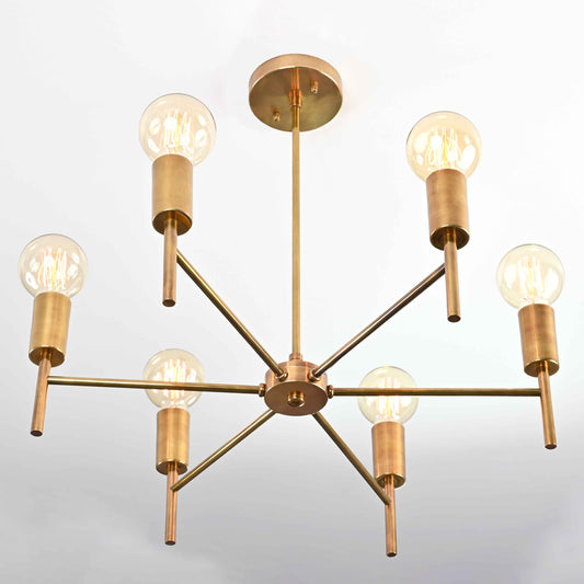Elegant 8-Light Brass Sputnik Chandelier – Mid-Century Ceiling Fixture with Globe Edison Bulbs - 32185