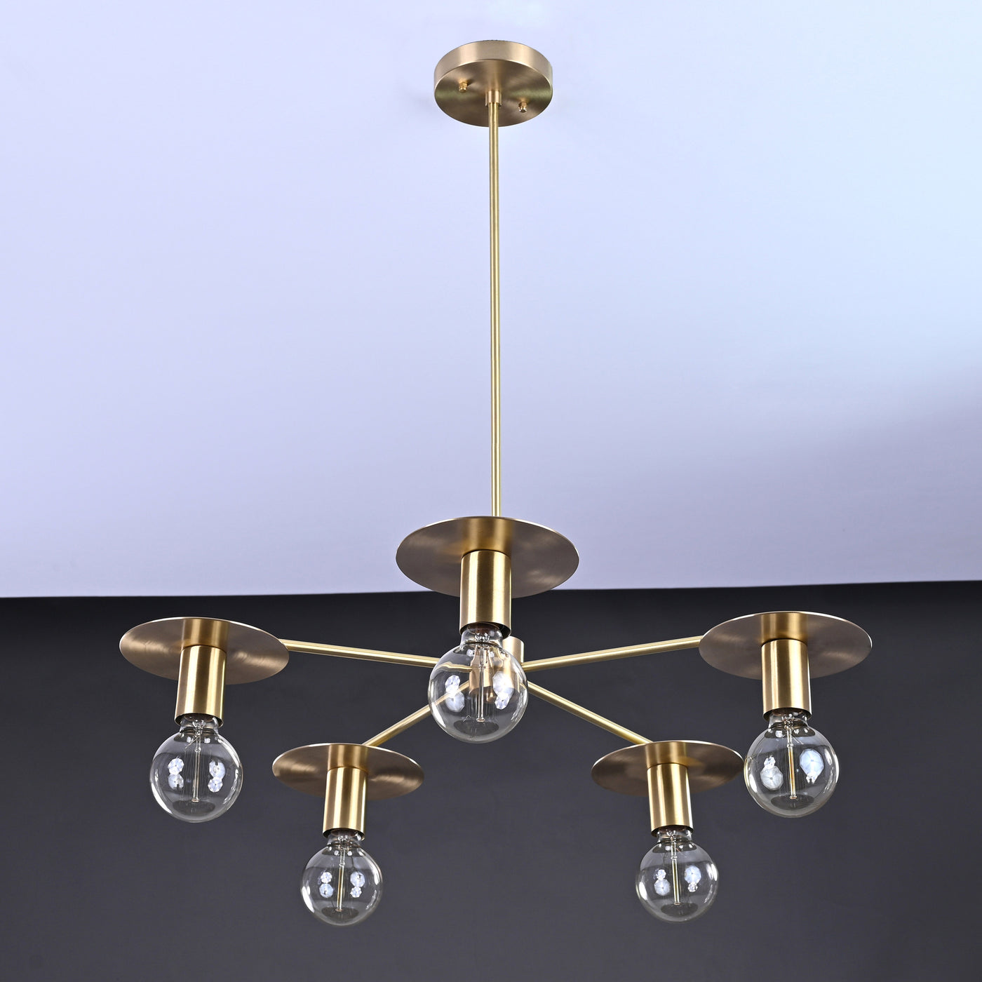 Retro 6-Light Brass Sputnik Chandelier – Vintage Ceiling Fixture with Wide Disc Shades - 32188