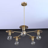 Retro 6-Light Brass Sputnik Chandelier – Vintage Ceiling Fixture with Wide Disc Shades - 32188