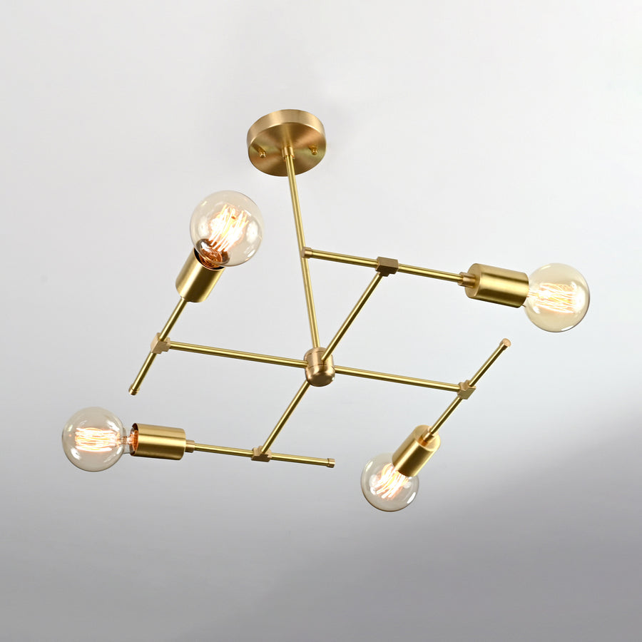 Sleek 6-Light Brass Linear Chandelier – Contemporary Ceiling Fixture with Adjustable Arms - 32189