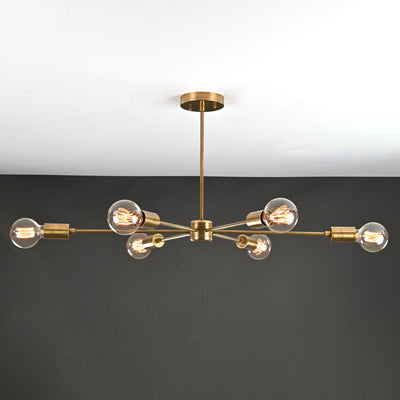 Elegant 6-Light Brass Sputnik Chandelier – Slim Mid-Century Ceiling Fixture with Edison Bulbs - 32191