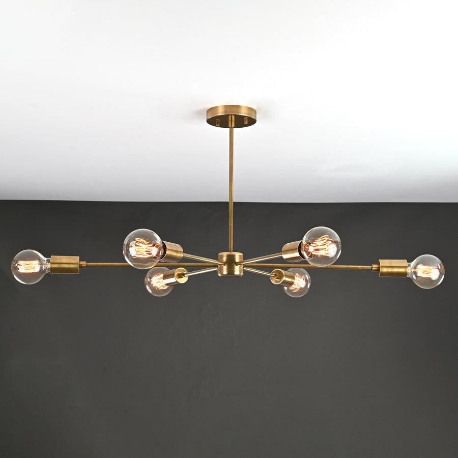 Elegant 6-Light Brass Sputnik Chandelier – Slim Mid-Century Ceiling Fixture with Edison Bulbs - 32191