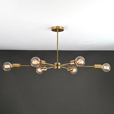 Elegant 6-Light Brass Sputnik Chandelier – Slim Mid-Century Ceiling Fixture with Edison Bulbs - 32191