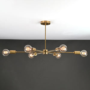 Elegant 6-Light Brass Sputnik Chandelier – Slim Mid-Century Ceiling Fixture with Edison Bulbs - 32191