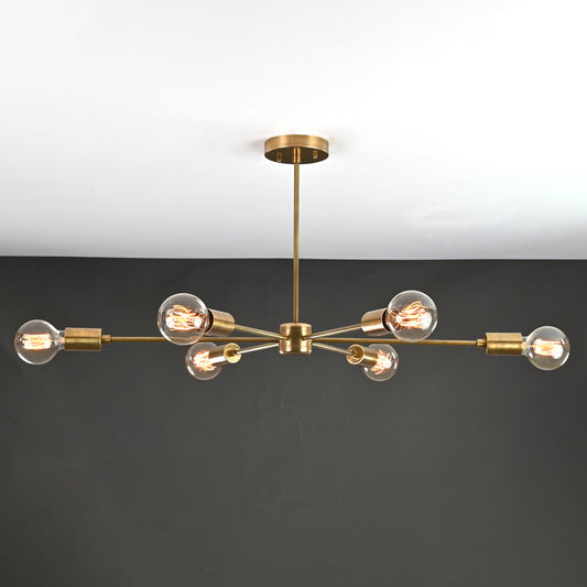 Elegant 6-Light Brass Sputnik Chandelier – Slim Mid-Century Ceiling Fixture with Edison Bulbs - 32191