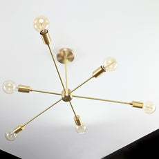 Luxury 6-Light Brass Sputnik Chandelier – Sleek Modern Ceiling Fixture with Cylindrical Shades - 32193