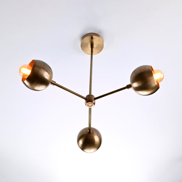 3 Arms Brass Sputnik Chandelier 16" Wide - 32194