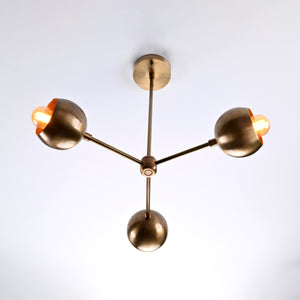 Industrial Brass Made, Stilnovo Style 3 arm Branched Sputnik Chandelier Light Fixture Mid Century Lamp, Made of Pure Brass, Premium Luxurious Quality