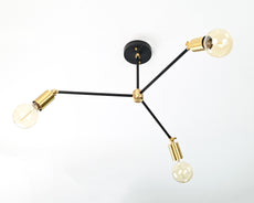 Contemporary 3-Light Black & Brass Y-Arm Chandelier – Adjustable Ceiling Fixture with Globe Bulbs - 32195