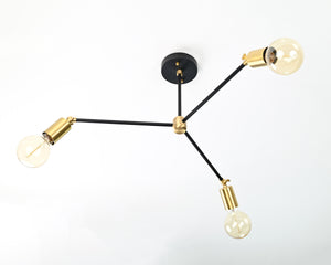 Contemporary 3-Light Black & Brass Y-Arm Chandelier – Adjustable Ceiling Fixture with Globe Bulbs - 32195