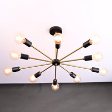 Radiant 12-Light Sputnik Chandelier – Black & Brass Mid-Century Modern Ceiling Fixture - 32198
