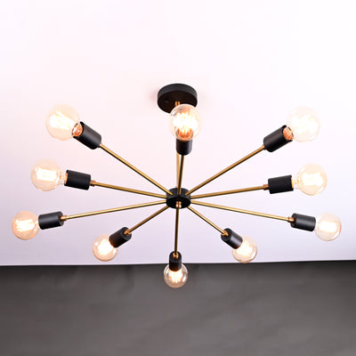Radiant 12-Light Sputnik Chandelier – Black & Brass Mid-Century Modern Ceiling Fixture - 32198
