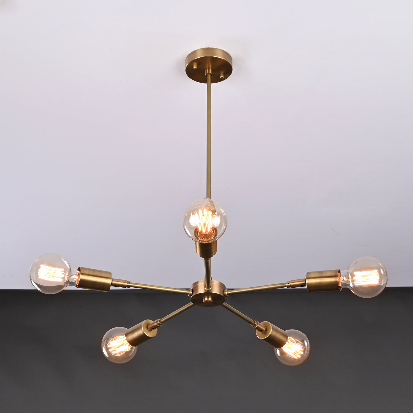 Modern 5-Light Brass Chandelier – Starburst Ceiling Fixture with Exposed Edison Bulbs - 32203