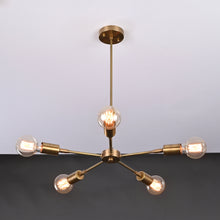 Modern 5-Light Brass Chandelier – Starburst Ceiling Fixture with Exposed Edison Bulbs - 32203