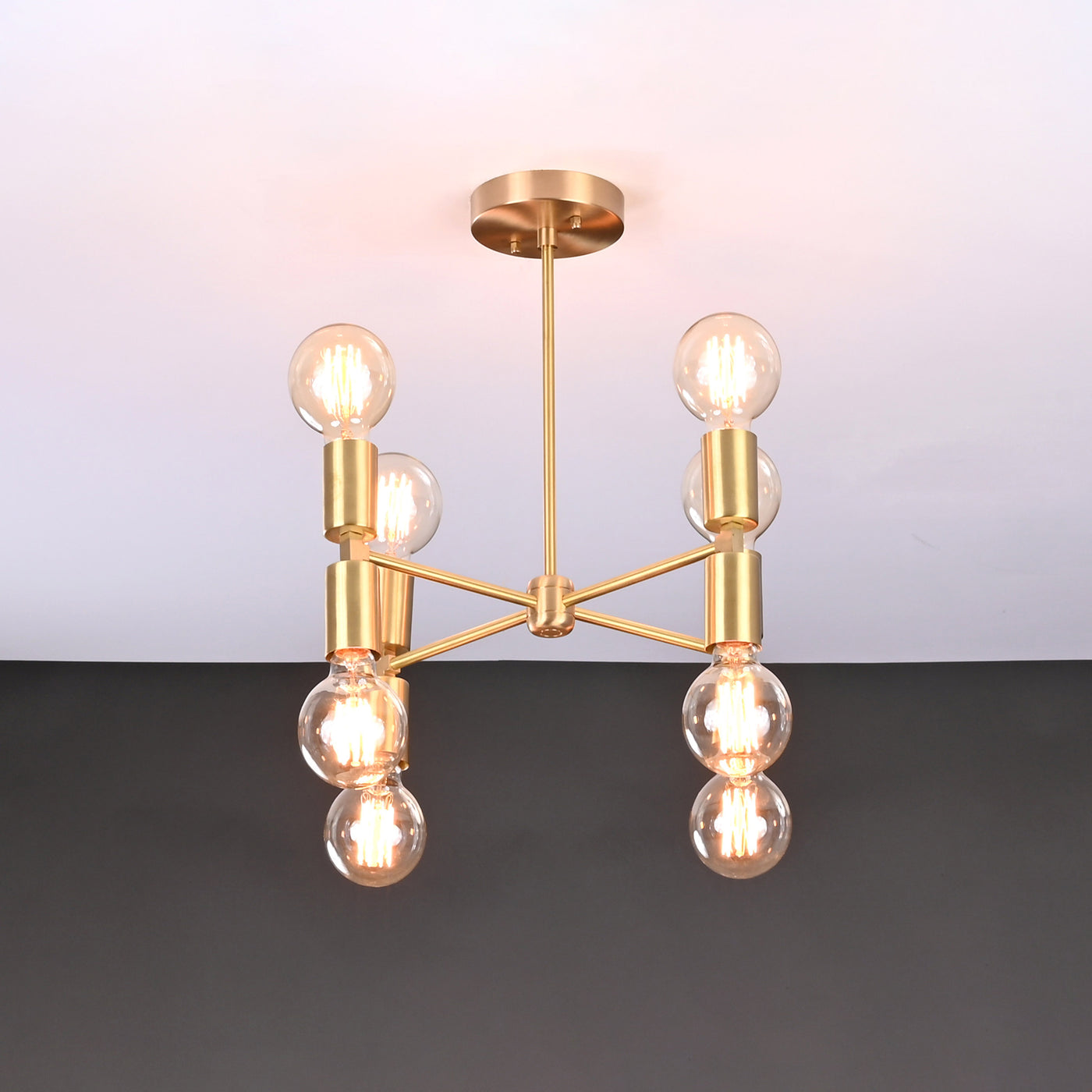 Modern 6-Light All-Brass Chandelier – Cylindrical Socket Sputnik Ceiling Fixture - 32204
