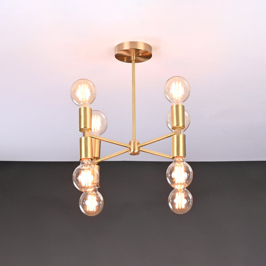 Modern 6-Light All-Brass Chandelier – Cylindrical Socket Sputnik Ceiling Fixture - 32204