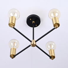 Modern 6-Light Black & Brass Chandelier – Geometric Ceiling Fixture with Gold Cylinder Sockets - 32205