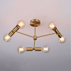 Modern 6-Light Brass Chandelier – Geometric Ceiling Fixture with Dual Cylinder Heads - 32207