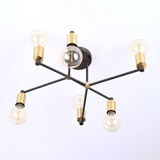 Modern 6-Light Black & Brass Chandelier – Industrial Ceiling Fixture with Crossbar Design - 32208