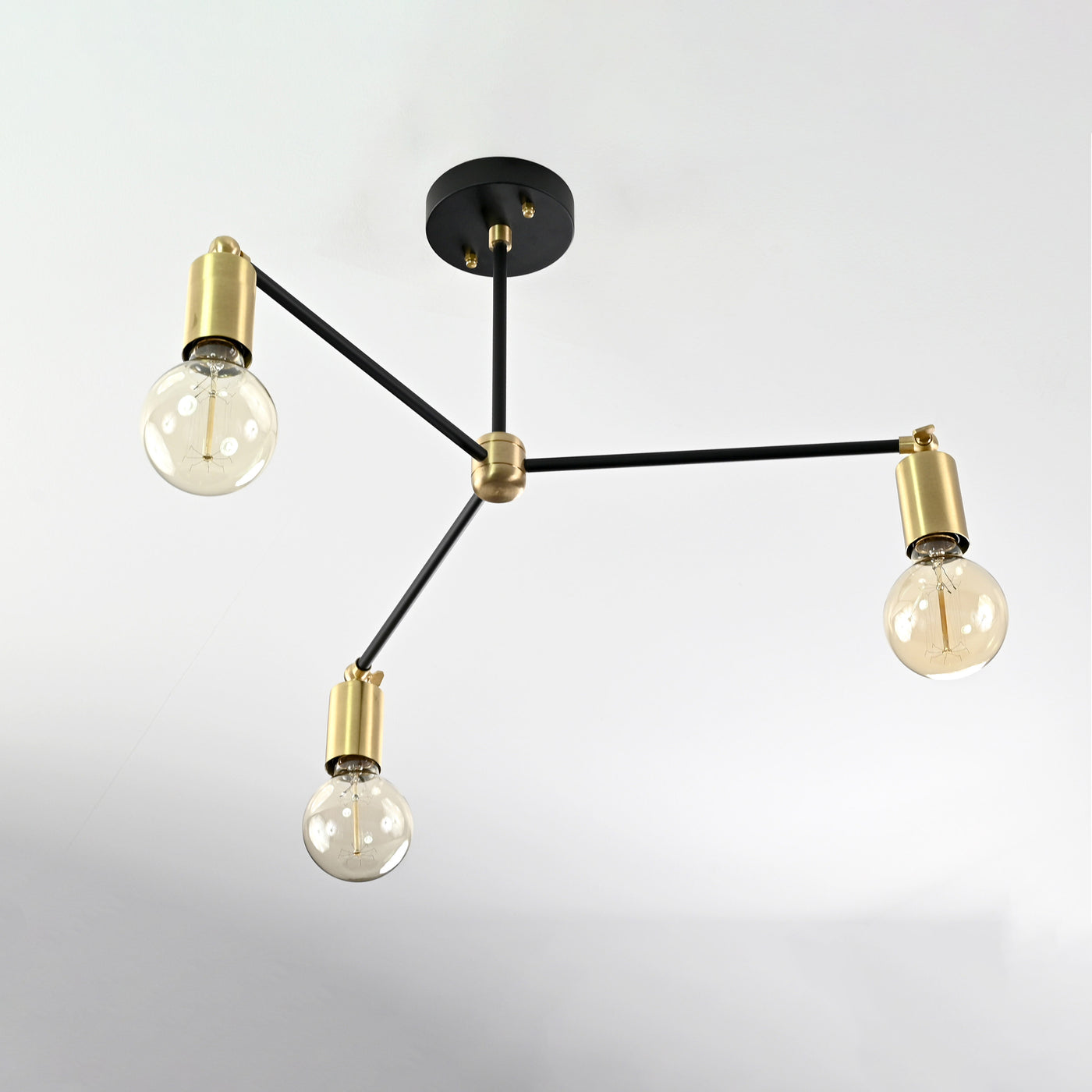 Modern 3-Light Black & Brass Chandelier – Mid-Century Ceiling Fixture with Globe Bulbs - 32209
