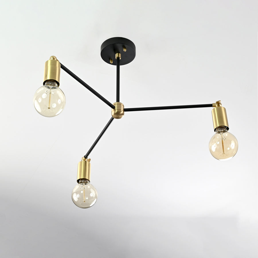 Modern 3-Light Black & Brass Chandelier – Mid-Century Ceiling Fixture with Globe Bulbs - 32209