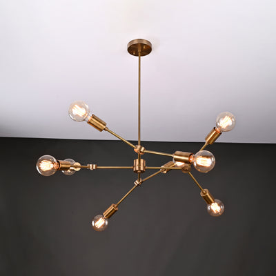 Modern 10-Light Brass Chandelier – Asymmetrical Sputnik Design with Exposed Globe Bulbs - 32211
