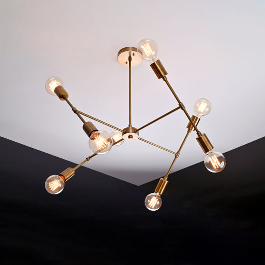 Modern 10-Light Antique Brass Chandelier – Multi-Angle Sputnik Fixture with Edison Bulbs - 32212