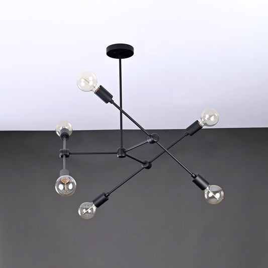 Modern 10-Light Black Chandelier – Angular Geometric Ceiling Fixture with Globe Bulbs - 32213
