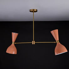 Modern 2-Light Brass Chandelier – Adjustable Ceiling Fixture with Coral Double Cone Shades - 32217