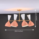 Modern 10-Light Chandelier – Brass Fixture with Coral & White Dual Cone Shades - 32220