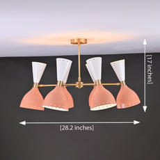 Modern 10-Light Chandelier – Brass Fixture with Coral & White Dual Cone Shades - 32220