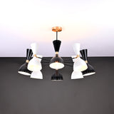 Modern 10-Light Black & White Chandelier – Dual Cone Sputnik Fixture with Brass Accents - 32221