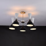 Modern 10-Light Chandelier – Black & White Dual Cone Shades with Brushed Nickel Frame - 32222